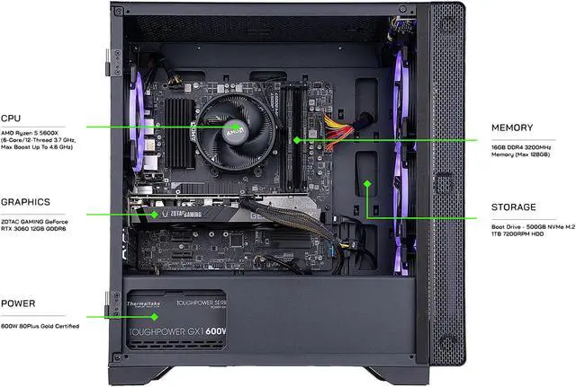 Alt view image 7 of 9 - Zotac MEK HERO G1 A5636 Gaming Desktop, AMD Ryzen 5 5600X, Nvidia GeForce RTX 3060, 16GB DDR4, 500GB PCIe NVMe SSD + 1TB HDD, Windows 10 Home 64-bit, GH3060A5600X01BAUW2B