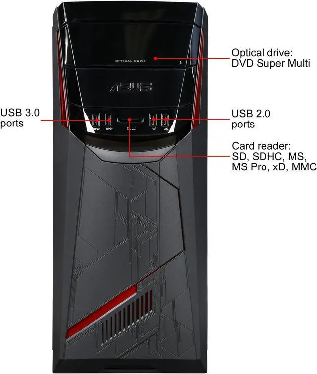 Alt view image 2 of 6 - ASUS G11CD-EH51-GTX1060 VR Ready Gaming Desktop, Intel Core i5-6400, 8 GB DDR4, 6 GB GDDR5, 1 TB Windows 10, Black