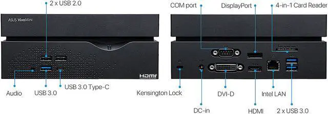 Alt view image 4 of 6 - ASUS Desktop PC VivoMini VC66-B003Z Intel Core i5-7400 8GB DDR4 1TB HDD Intel HD Graphics 630 Windows 10 Home 64-Bit