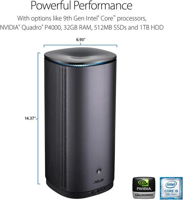 Alt view image 2 of 6 - ASUS ProArt PA90 Mini PC Workstation with Intel Core i9-9900K Processors, NVIDIA Quadro P4000 Graphics, Thunderbolt 3, DisplayPort, WiFi, Gigabit LAN and Windows 10 Home Advanced (PA90-M9012ZN)