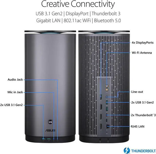 Alt view image 6 of 6 - ASUS ProArt PA90 Mini PC Workstation with Intel Core i9-9900K Processors, NVIDIA Quadro P4000 Graphics, Thunderbolt 3, DisplayPort, WiFi, Gigabit LAN and Windows 10 Home Advanced (PA90-M9012ZN)
