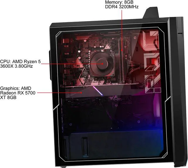 Alt view image 4 of 11 - ASUS Gaming Desktop ROG Strix GA15DH-ES557 AMD Ryzen 5 3600X 8GB DDR4 512GB SSD AMD Radeon RX 5700 XT Windows 10 Home 64-bit