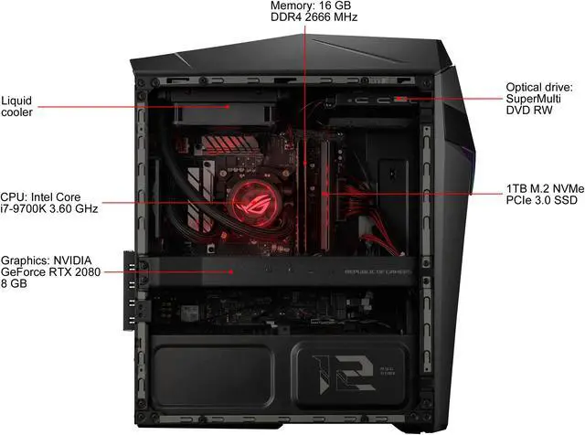 Alt view image 5 of 8 - ROG Strix GL12 Gaming Desktop, 9th Gen 8-core Intel Core i7-9700K, NVIDIA GeForce RTX 2080 8 GB, 16 GB DDR4 RAM, 1 TB M.2 SSD, Windows 10 Home, Iron Grey, GL12CX-NS781