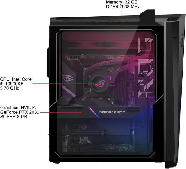 Alt view image 5 of 11 - ASUS Gaming Desktop ROG Strix GT35 G35CZ-XB982 Intel Core i9-10900KF 32GB DDR4 1TB PCIe SSD GeForce RTX 2080 SUPER Windows 10 Pro 64-bit