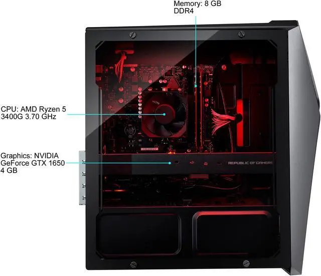 Alt view image 5 of 9 - ROG Strix GL10DH - AMD Ryzen 5 3400G - GeForce GTX 1650 - 8 GB DDR4 - 256 GB SSD + 1 TB HDD - Wi-Fi 5 - Windows 10 Home - Gaming Desktop (GL10DH-NB551)
