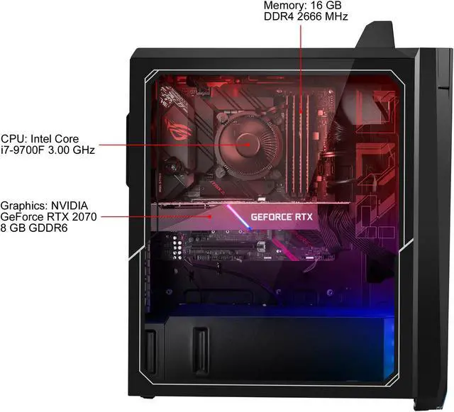 Alt view image 5 of 9 - ROG Strix G15CS Gaming Desktop PC, Intel Core i7-9700F, GeForce RTX 2070, 16 GB DDR4 RAM, 512 GB SSD + 1 TB HDD, Wi-Fi 5, Windows 10 Home, G15CS-NB771