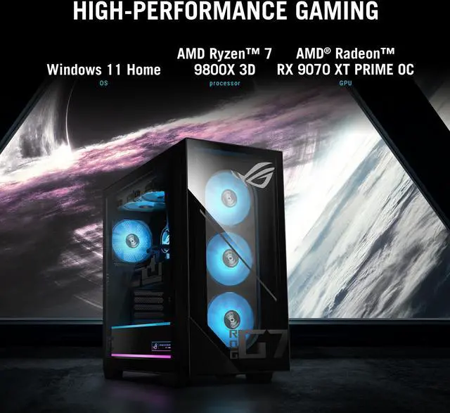 Alt view image 10 of 16 - ASUS Gaming Desktop PC GM700TZ-NS776 AMD Ryzen 7 9800X3D 32GB DDR5 1TB NVMe SSD AMD Radeon RX 9070 XT Windows 11 Home