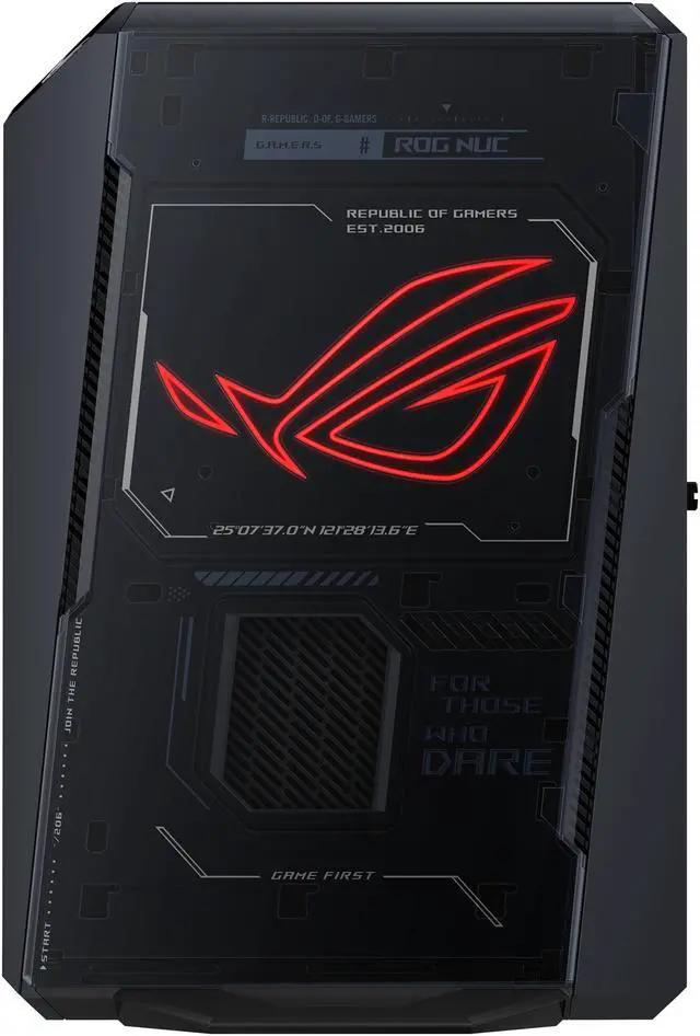 Alt view image 3 of 15 - ASUS ROG NUC (2025) Gaming Mini PC with Intel Core Ultra 9 (Series 2) ARL-HX CPU, NVIDIA GeForce RTX 5080 Mobile GPU, 32GB DDR5 RAM, 2TB NVMe SSD, Thunderbolt 4, triple-fan cooling, and ARGB lighting