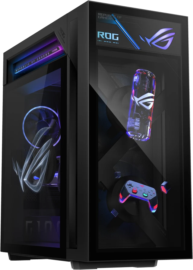 Main image of ASUS Gaming Desktop PC ROG Gaming Desktop GM1000TY-DS787 AMD Ryzen 7 9800X3D 32GB DDR5 2TB PCIe SSD GeForce RTX 5080 16 GB GDDR7 Windows 11 Home