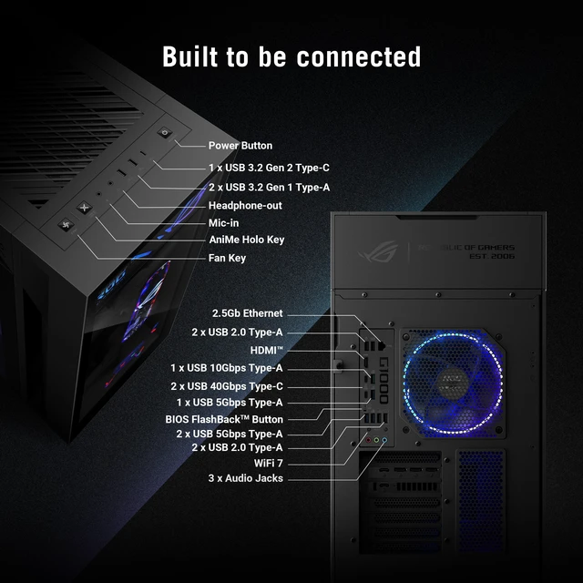 Alt view image 15 of 16 - ASUS Gaming Desktop PC ROG Gaming Desktop GM1000TY-DS787 AMD Ryzen 7 9800X3D 32GB DDR5 2TB PCIe SSD GeForce RTX 5080 16 GB GDDR7 Windows 11 Home