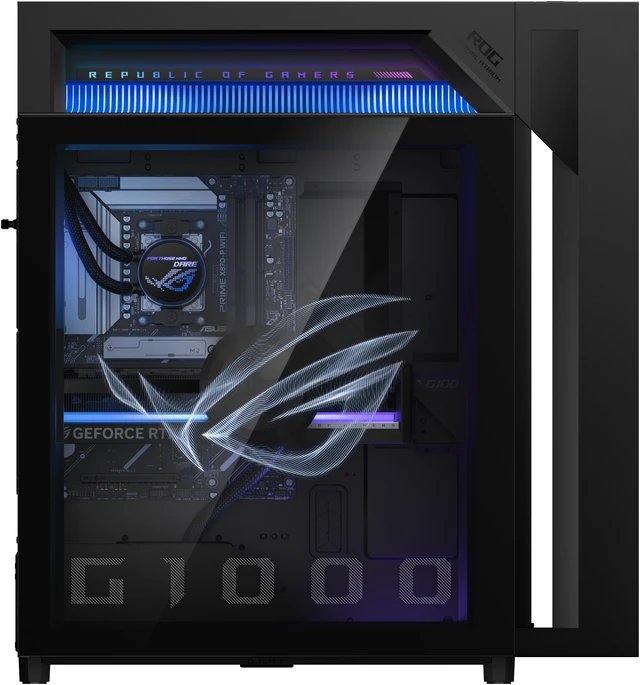 Alt view image 3 of 16 - ASUS Gaming Desktop PC ROG Gaming Desktop GM1000TY-DS787 AMD Ryzen 7 9800X3D 32GB DDR5 2TB PCIe SSD GeForce RTX 5080 16 GB GDDR7 Windows 11 Home