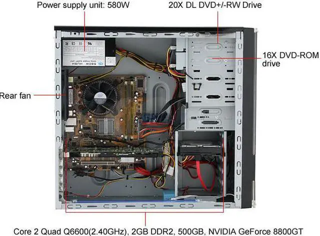 Alt view image 9 of 13 - iBUYPOWER Desktop PC Gamer 921QZ Intel Core 2 Quad Q6600 2GB DDR2 500GB HDD NVIDIA GeForce 8800 GT Windows Vista Home Premium