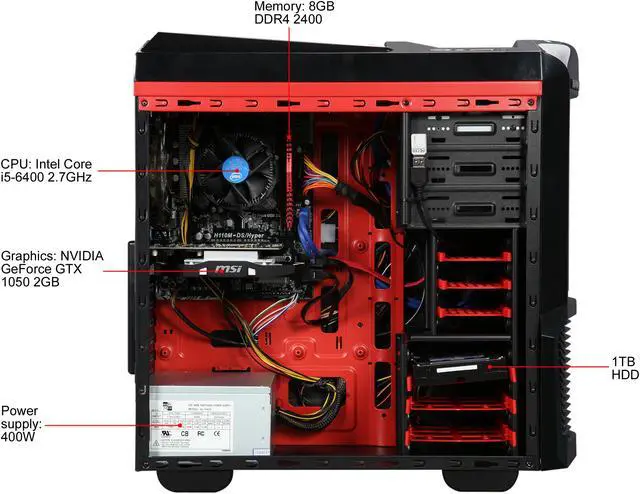Alt view image 6 of 10 - iBUYPOWER Desktop Computer NE480SR Intel Core i5-6400 8GB DDR4 1TB HDD GeForce GTX 1050 Windows 10 Home 64-Bit