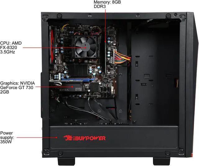 Alt view image 7 of 10 - iBUYPOWER Desktop PC NE005A AMD FX-Series FX-8320 8GB DDR3 2TB HDD NVIDIA GeForce GT 730 Windows 10 Home 64-Bit