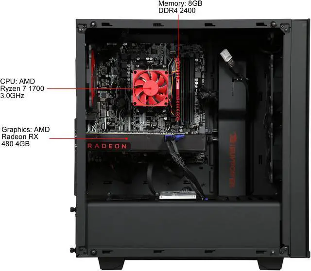 Alt view image 6 of 11 - iBUYPOWER Desktop Computer NE3101EA AMD Ryzen 7 1700 8GB DDR4 1TB HDD 120GB SSD AMD Radeon RX 480 Windows 10 Home 64-Bit