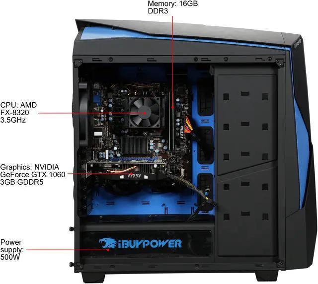 Alt view image 6 of 9 - iBUYPOWER Desktop PC NE2202NA AMD FX-Series FX-8320 16GB DDR3 2TB HDD 120GB SSD GeForce GTX 1060 Windows 10 Home 64-Bit