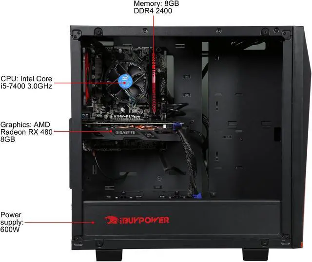 Alt view image 7 of 10 - iBUYPOWER Desktop PC NE2101Si Intel Core i5-7400 8GB DDR4 1TB HDD AMD Radeon RX 480 Windows 10 Home 64-Bit
