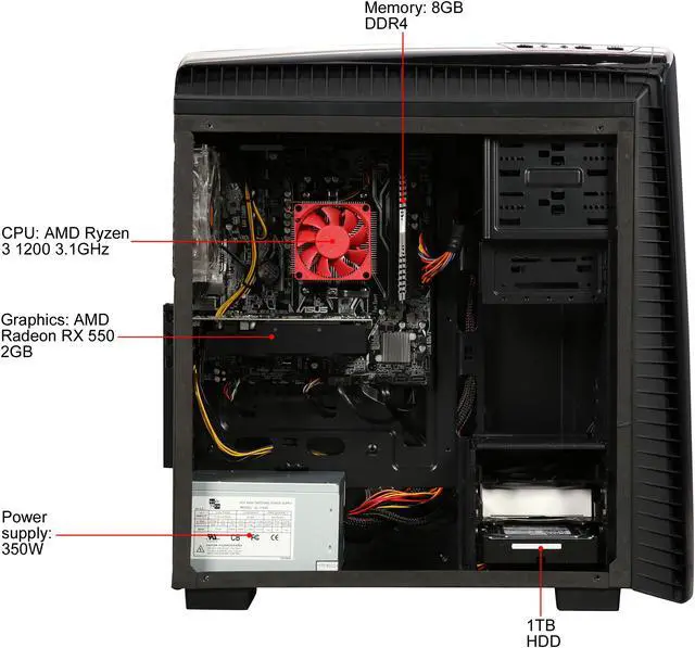 Alt view image 6 of 10 - iBUYPOWER Desktop Computer NE8210A AMD Ryzen 3 1200 8GB DDR4 1TB HDD AMD Radeon RX 550 Windows 10 Home 64-Bit