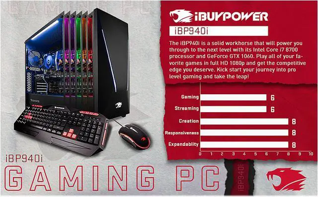 Alt view image 9 of 9 - iBUYPOWER Gaming Desktop Extreme Trace 940i Intel Core i7-8700 16GB DDR4 1TB HDD 120GB SSD GeForce GTX 1060 Windows 10 Home 64-bit