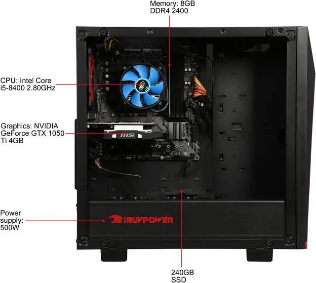Alt view image 11 of 15 - iBUYPOWER Gaming Desktop Slate 040i Intel Core i5-8400 8GB DDR4 240GB SSD GeForce GTX 1050 Ti Windows 10 Home 64-bit