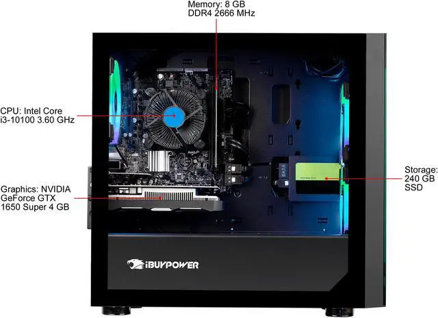 Alt view image 4 of 7 - iBUYPOWER Gaming Desktop EM3GX50i Intel Core i3-10100 8GB DDR4 240GB SSD GeForce GTX 1650 SUPER Windows 10 Home 64-bit
