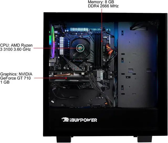 Alt view image 7 of 9 - iBUYPOWER - Ryzen 3 3100 - 8 GB DDR4 - 1 TB HDD - GeForce GT 710 - Windows 10 Home - Desktop PC (ARCB 108AV2)