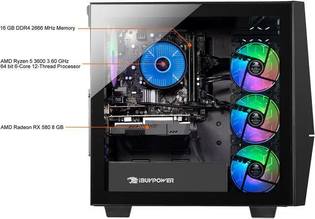 Alt view image 8 of 10 - iBUYPOWER Slate 4 163A - AMD Ryzen 5 3600 - Radeon RX 580 - 16 GB DDR4 - 1 TB HDD - 240 GB SATA SSD - Windows 10 Home - Gaming Desktop