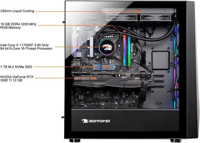 Alt view image 11 of 11 - iBUYPOWER Gaming Desktop Trace5MR1003Ti Intel Core i7-11700KF 16GB DDR4 1TB PCIe SSD GeForce RTX 3080 Ti Windows 10 Home 64-bit