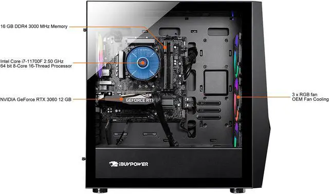 Alt view image 7 of 11 - iBUYPOWER Gaming Desktop Slate5MR 216i Intel Core i7-11700F 16GB DDR4 480 GB SATA SSD GeForce RTX 3060 Windows 11 Home 64-bit