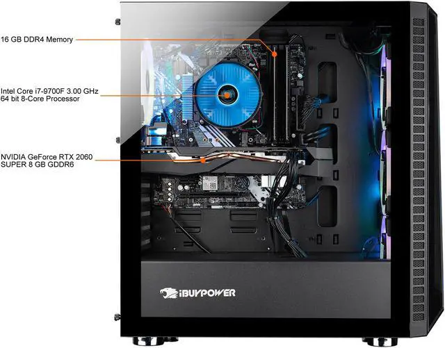 Alt view image 5 of 7 - iBUYPOWER Gaming Desktop PB-BB970-RB Intel Core i7-9700F 16GB DDR4 1TB HDD 480GB SSD GeForce RTX 2060 SUPER Windows 10 Home 64-bit