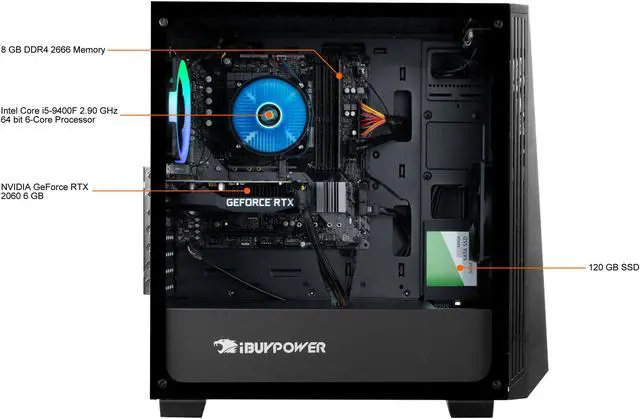 Alt view image 3 of 4 - iBUYPOWER Gaming Desktop PB-BB960-RB Intel Core i5-9400F 8GB DDR4 1TB HDD 120GB SSD GeForce RTX 2060 Windows 10 Home 64-bit