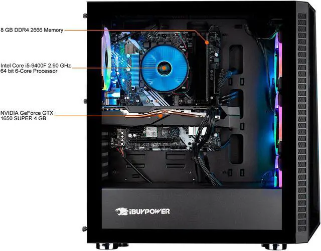 Alt view image 5 of 6 - iBUYPOWER Gaming Desktop PB-BB981-RB Intel Core i5-9400F 8GB DDR4 1TB HDD 240GB SSD GeForce GTX 1650 SUPER Windows 10 Home 64-bit