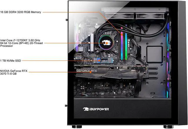 Alt view image 6 of 6 - iBUYPOWER Gaming Desktop SlateMono237i Intel Core i7-12700KF 16GB DDR4 1 TB NVMe SSD GeForce RTX 3070 Ti Windows 11 Pro 64-bit