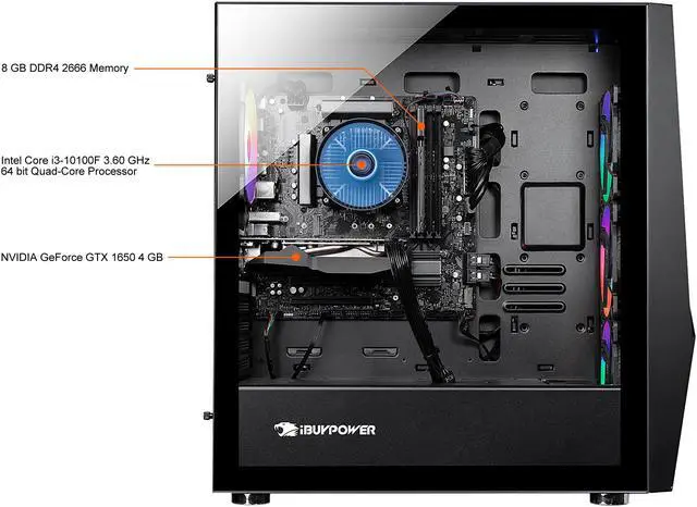 Alt view image 6 of 7 - iBUYPOWER Gaming Desktop SlateMR1004 Intel Core i3-10105F 8GB DDR4 480GB SSD GeForce GTX 1650 Windows 11 Home 64-bit