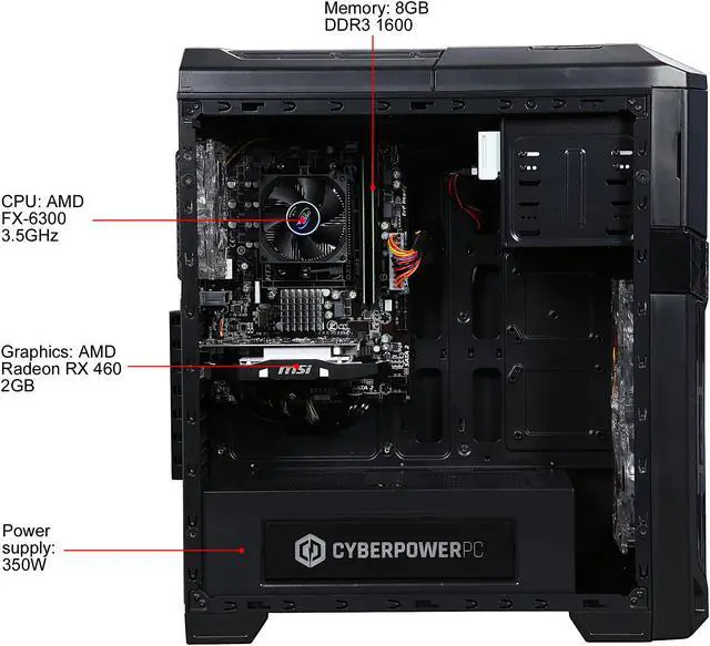 Alt view image 7 of 10 - CyberpowerPC Desktop Computer Gamer Ultra 2239 AMD FX-Series FX-6300 8GB DDR3 1TB HDD AMD Radeon RX 460 Windows 10 Home 64-Bit