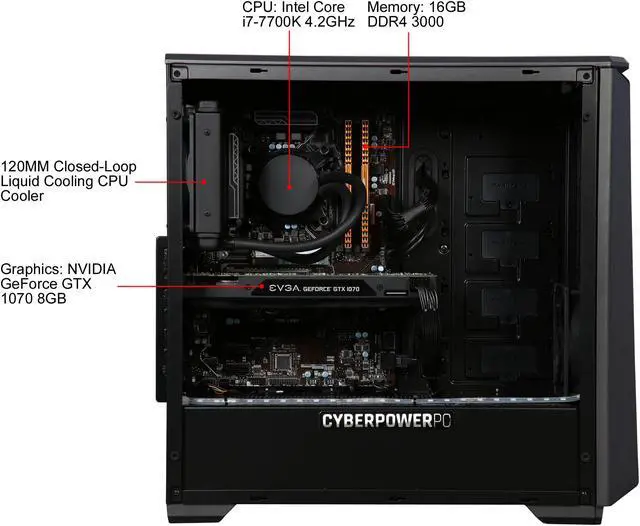 Alt view image 6 of 10 - CyberpowerPC Desktop PC Gamer Panzer VR PRO 2000TLQ Intel Core i7-7700K 16GB DDR4 2TB HDD 120GB SSD GeForce GTX 1070 Windows 10 Home 64-Bit