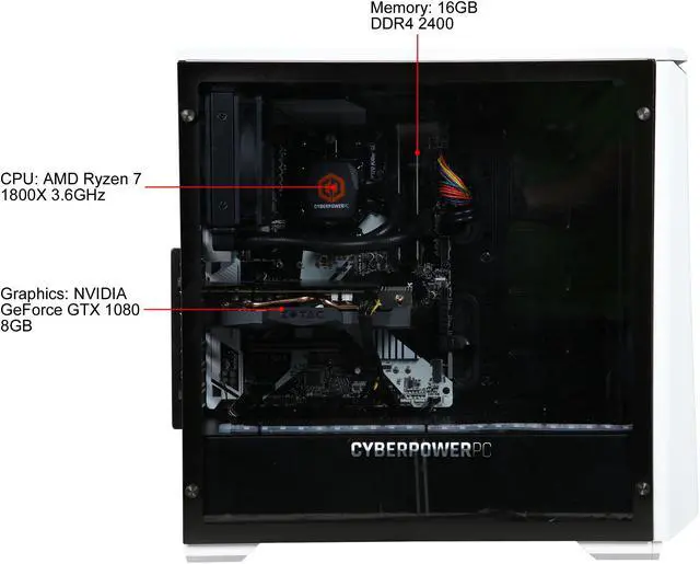 Alt view image 4 of 10 - CyberpowerPC Desktop Computer GM2006LQ AMD Ryzen 7 1800X 16GB DDR4 3TB HDD 480GB SSD GeForce GTX 1080 Windows 10 Home 64-Bit
