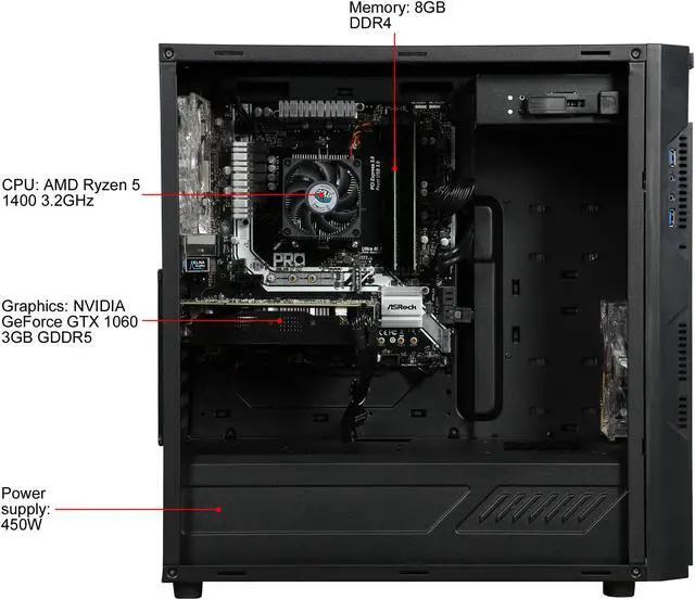 Alt view image 7 of 9 - CyberpowerPC Desktop PC Gamer Master 2010 AMD Ryzen 5 1400 8GB DDR4 GeForce GTX 1060 Windows 10 Home 64-Bit