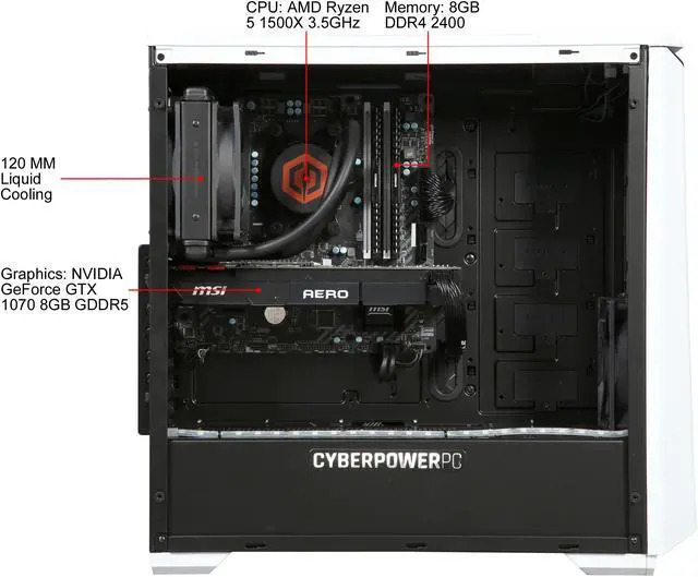 Alt view image 6 of 10 - CyberpowerPC Desktop Computer Gamer Panzer VR 2250 AMD Ryzen 5 1500X 8GB DDR4 1TB HDD 120GB SSD GeForce GTX 1070 Windows 10 Home 64-Bit