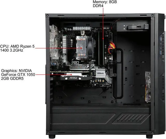Alt view image 6 of 9 - CyberpowerPC Desktop Computer Gamer Master 2009 AMD Ryzen 5 1400 8GB DDR4 1TB HDD GeForce GTX 1050 Windows 10 Home 64-Bit