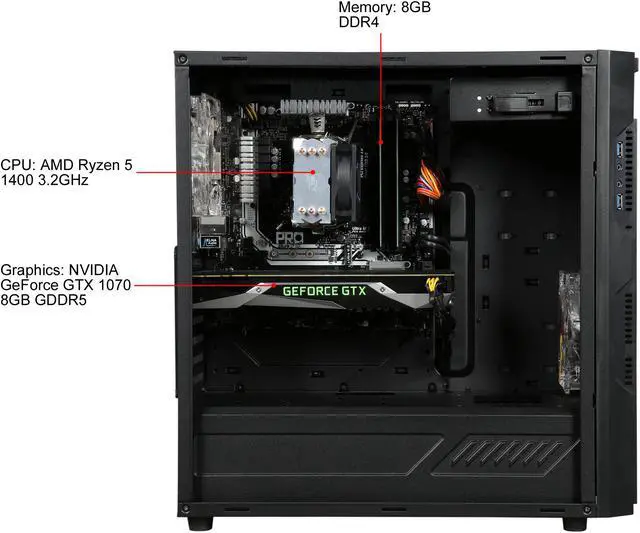 Alt view image 6 of 9 - CyberpowerPC Desktop Computer Gamer Master 2011 AMD Ryzen 5 1400 8GB DDR4 1TB HDD GeForce GTX 1070 Windows 10 Home 64-Bit