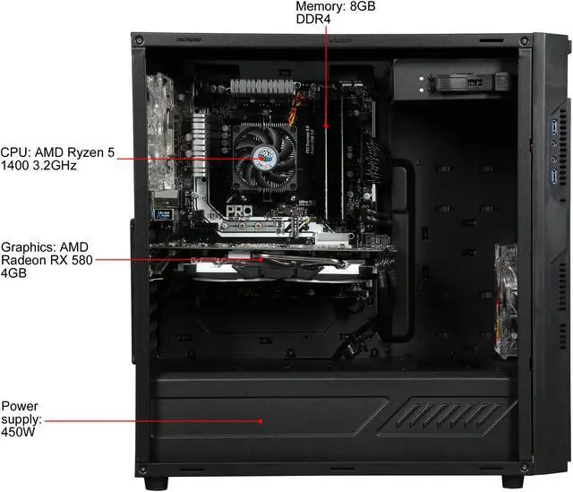 Alt view image 7 of 9 - CyberpowerPC Desktop Computer Gamer Master 2015 AMD Ryzen 5 1400 8GB DDR4 1TB HDD 120GB SSD AMD Radeon RX 580 Windows 10 Home 64-Bit