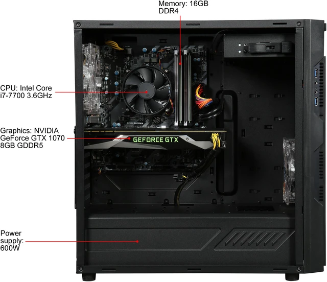 Alt view image 7 of 9 - CyberpowerPC Desktop Computer Gamer Xtreme S770 Intel Core i7 7th Gen 7700 (3.6 GHz) 16 GB DDR4 1 TB HDD 16 GB Optane Memory NVIDIA GeForce GTX 1070 Windows 10 Home 64-Bit