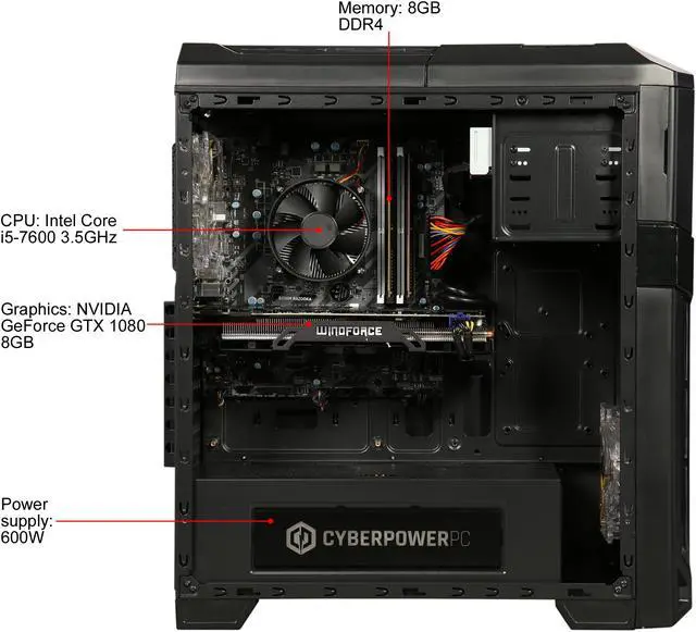 Alt view image 6 of 10 - CyberpowerPC Desktop Computer Gamer Xtreme S580 Intel Core i5-7600 8GB DDR4 1TB HDD 16 GB Optane Memory GeForce GTX 1080 Windows 10 Home 64-Bit