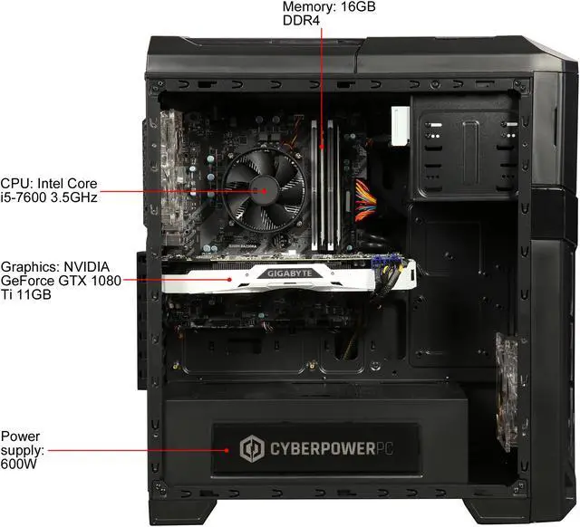Alt view image 7 of 10 - CyberpowerPC Desktop Computer Gamer Xtreme S588 Intel Core i5-7600 16GB DDR4 2TB HDD 16 GB Optane Memory GeForce GTX 1080 Ti Windows 10 Home 64-Bit