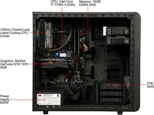 Alt view image 7 of 9 - CyberpowerPC Desktop Computer Zeus Evo Thunder S75 Intel Core i7-7700K 16GB DDR4 2TB HDD 16 GB Optane Memory GeForce GTX 1070 Windows 10 Home 64-Bit