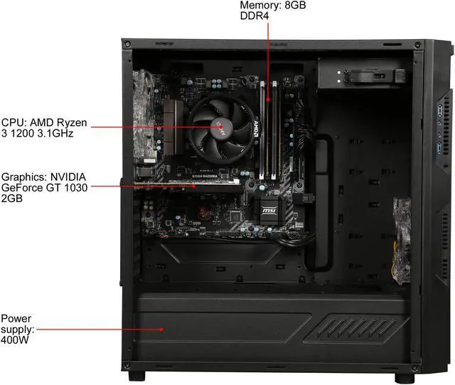 Alt view image 8 of 9 - CyberpowerPC Desktop Computer Gamer Master 2019 AMD Ryzen 3 1200 8GB DDR4 1TB HDD NVIDIA GeForce GT 1030 Windows 10 Home 64-Bit
