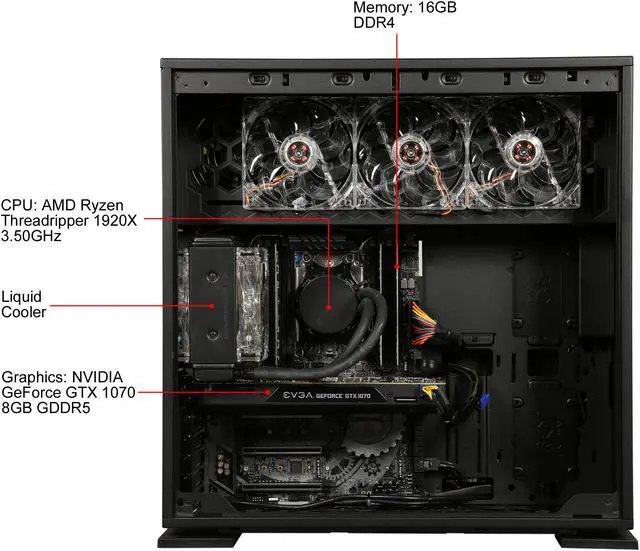 Alt view image 6 of 9 - CyberpowerPC Desktop Computer Gamer Master Pro 100 AMD Ryzen Threadripper 1920X 16GB DDR4 1TB HDD 120GB SSD GeForce GTX 1070 Windows 10 Home 64-Bit