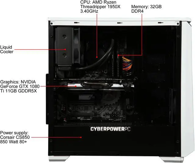 Alt view image 6 of 10 - CyberpowerPC Battlebox Ultimate Desktop Computer Gamer Panzer VR Pro 4750 Ryzen Threadripper 1950X (3.40 GHz) 32 GB DDR4 4 TB HDD 512 GB SSD NVIDIA GeForce GTX 1080 Ti Windows 10 Home 64-Bit