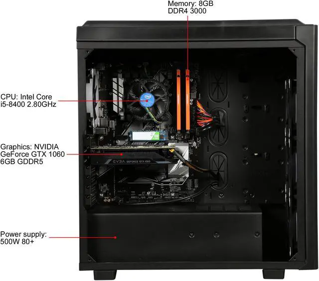 Alt view image 7 of 10 - CyberpowerPC Battlebox Essential Desktop Computer Gamer Panzer VR 2255 Intel Core i5-8400 8GB DDR4 1TB HDD 120GB SSD GeForce GTX 1060 Windows 10 Home 64-Bit